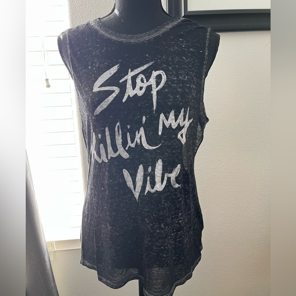 Black Graphic Tank Top - Stop Killin' My Vibe